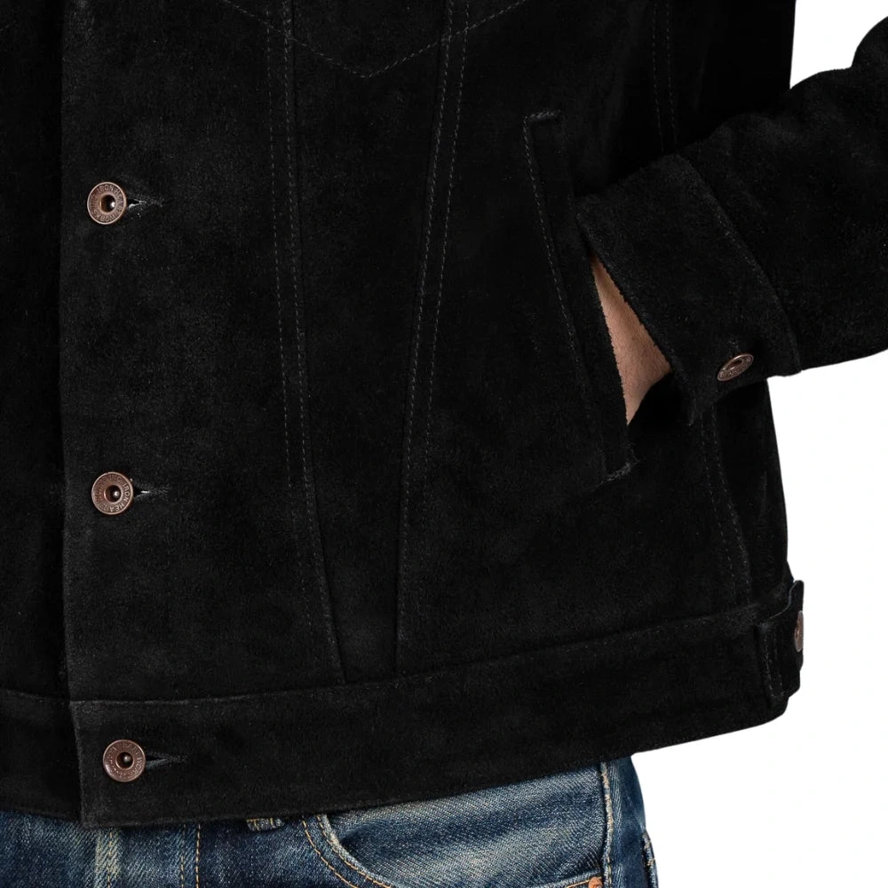 Seaicéad Trucker Suede Dubh Fir: Stíl Sráide Uamhnach, Dubh, Leathair, Foirfe!